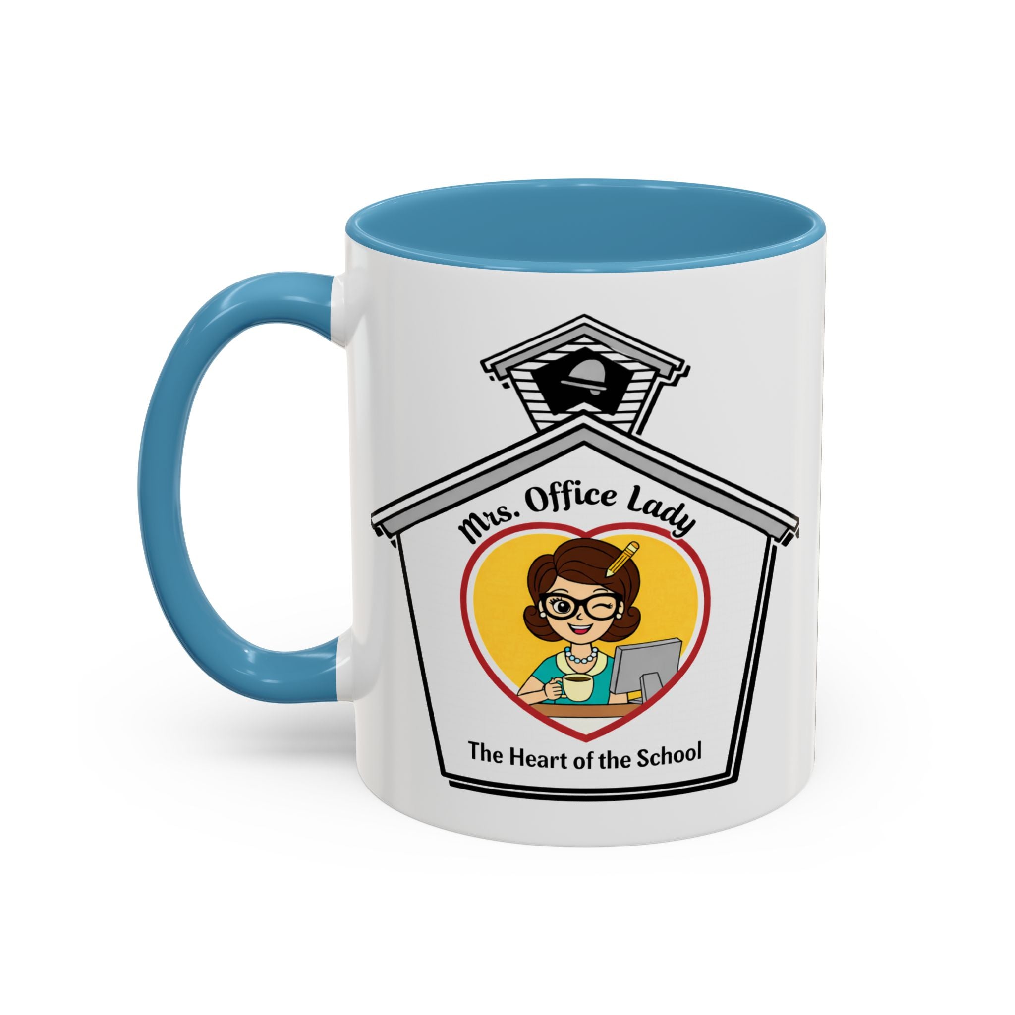 3. Mrs. Office Lady Coffee Mug — “The Heart of the School” Accent Mug (11/15oz)