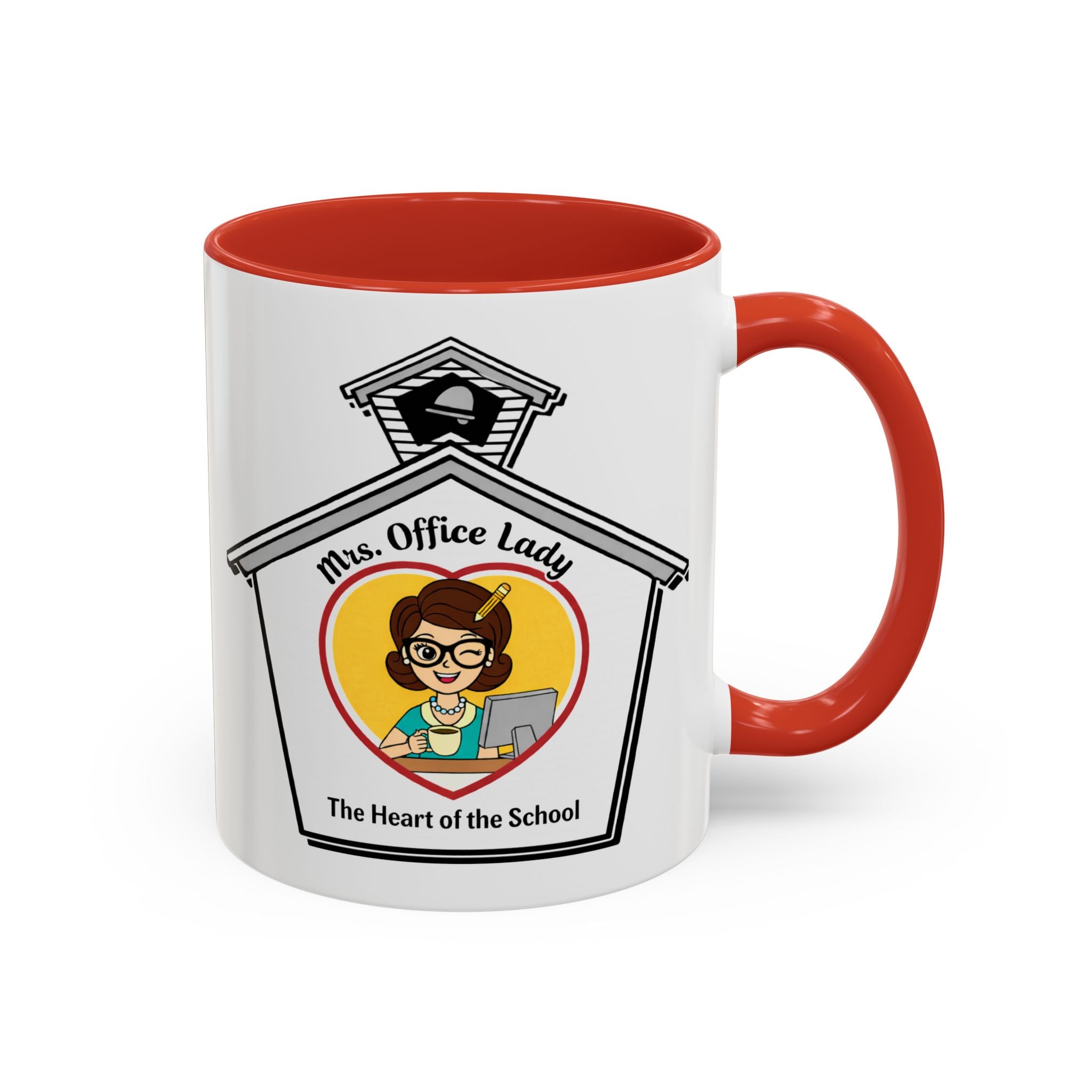 3. Mrs. Office Lady Coffee Mug — “The Heart of the School” Accent Mug (11/15oz)