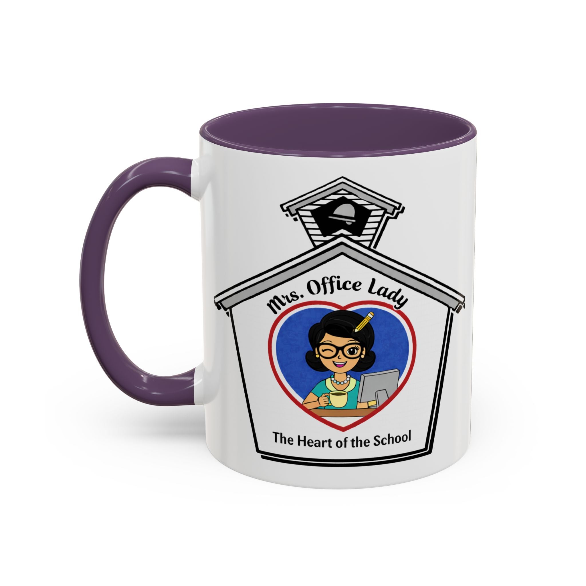 5. Mrs. Office Lady Coffee Mug — “The Heart of the School” Accent Mug (11/15oz)