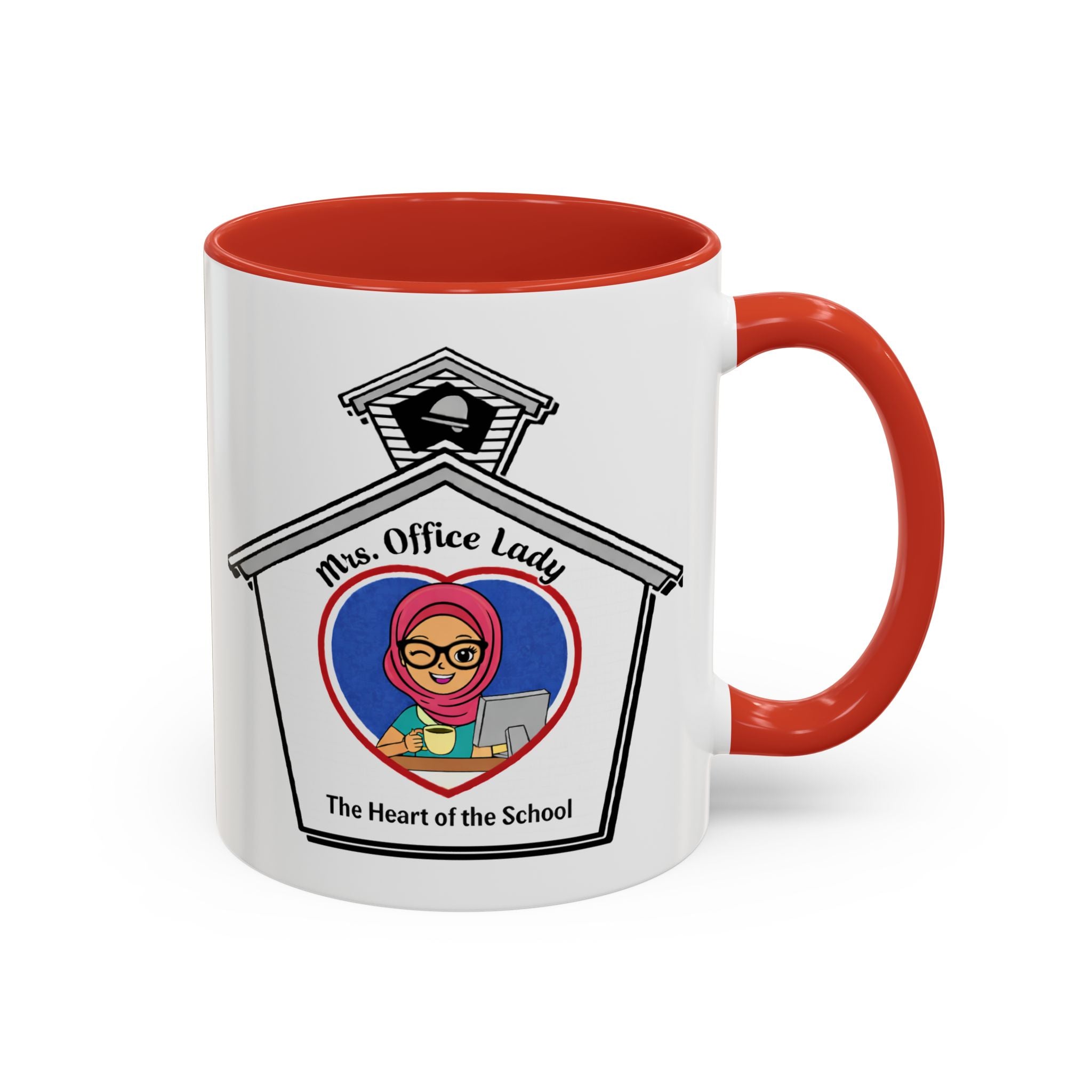 7. Mrs. Office Lady Coffee Mug — “The Heart of the School” Accent Mug (11/15oz)