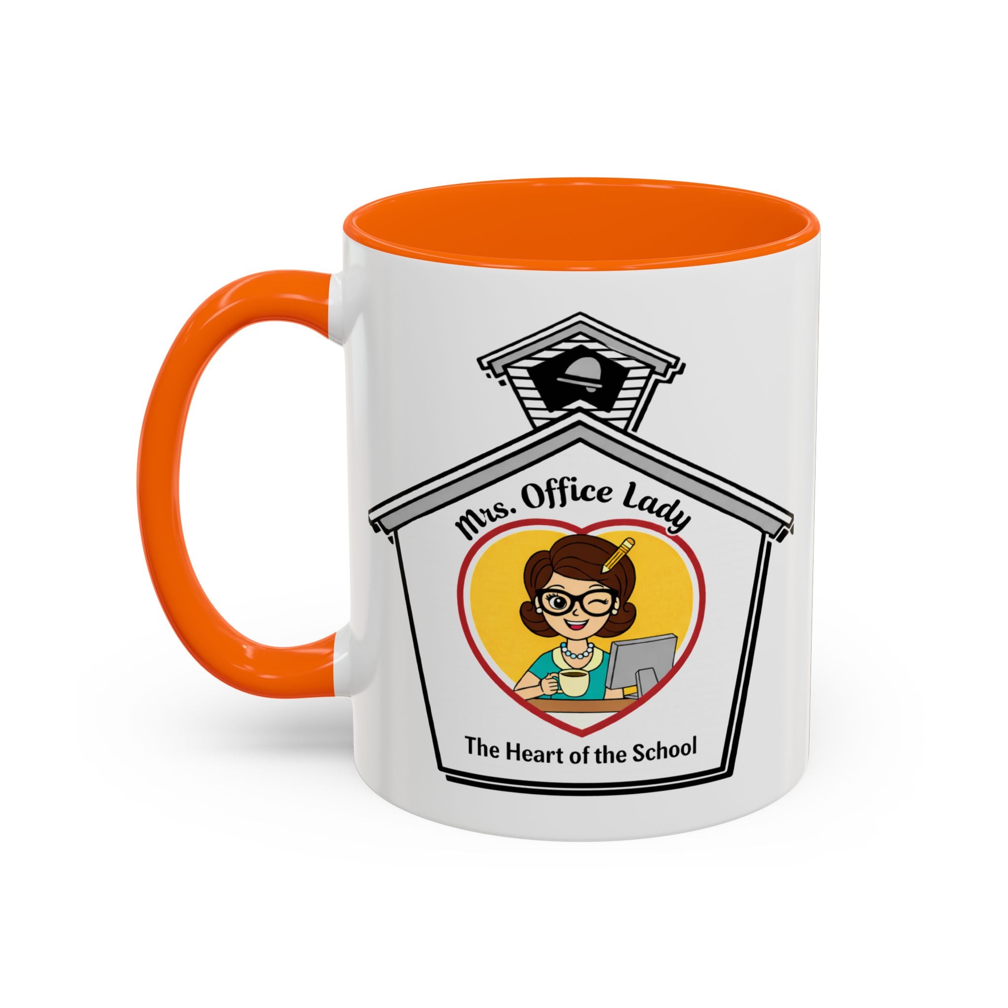 3. Mrs. Office Lady Coffee Mug — “The Heart of the School” Accent Mug (11/15oz)