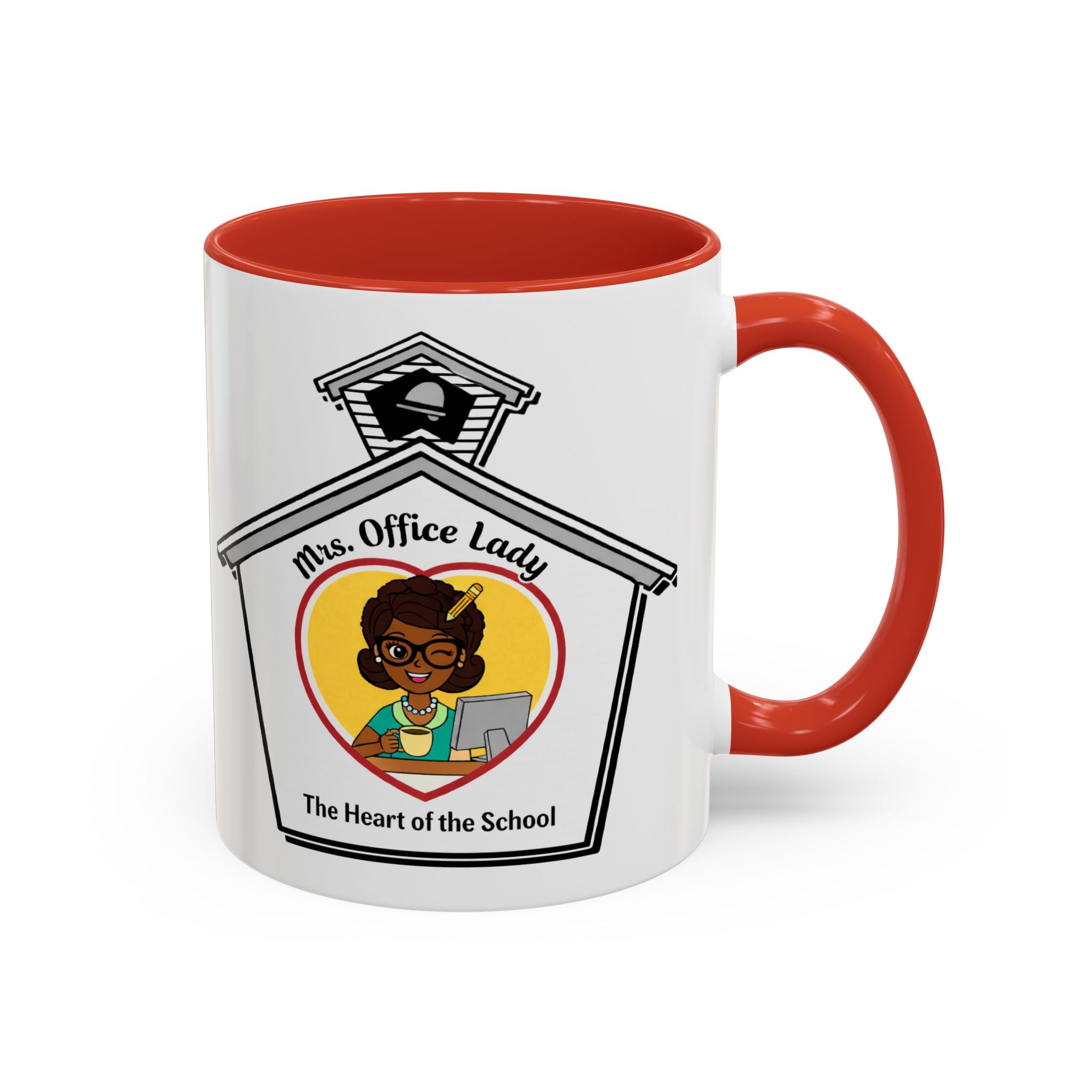 4. Mrs. Office Lady Coffee Mug — “The Heart of the School” Accent Mug (11/15oz)