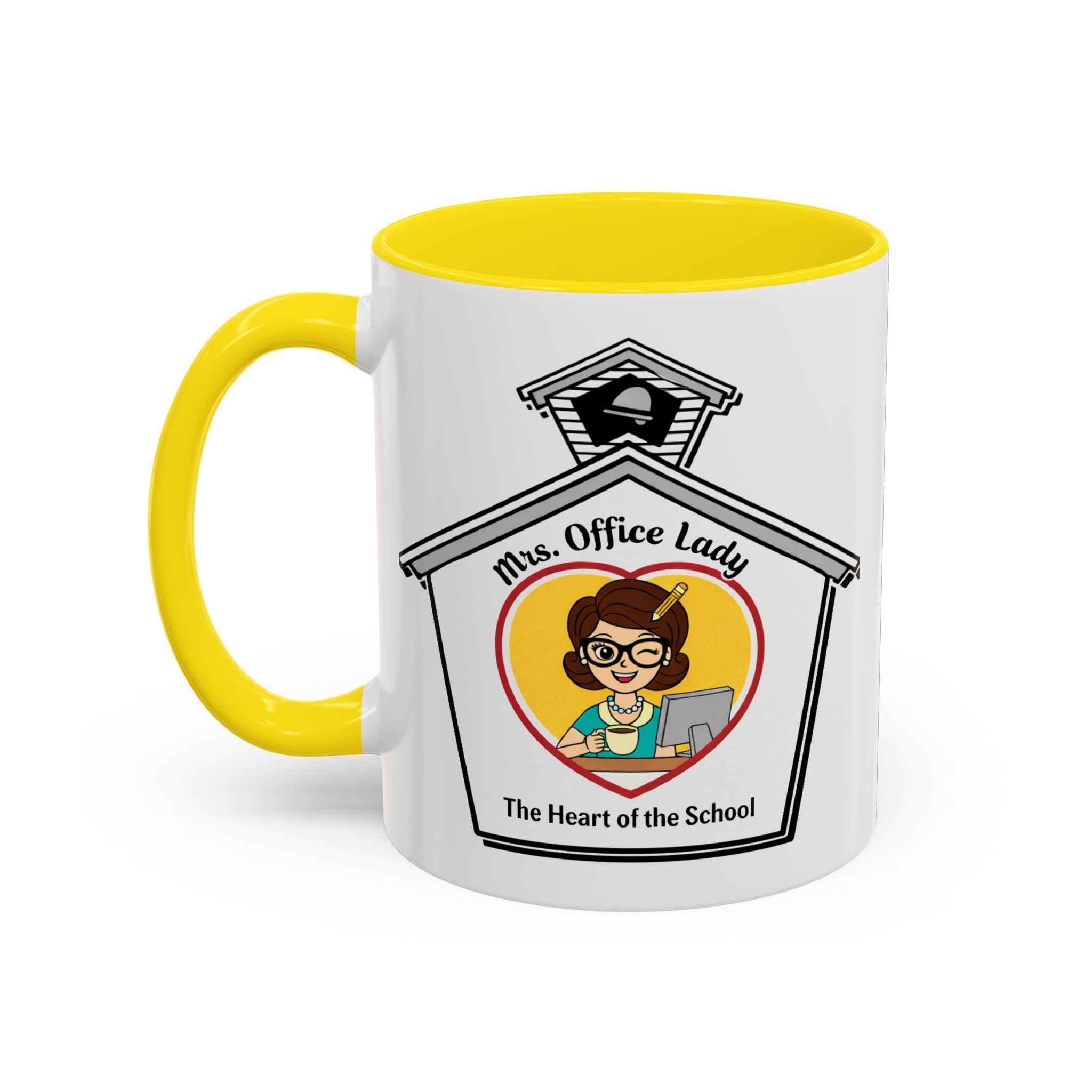 3. Mrs. Office Lady Coffee Mug — “The Heart of the School” Accent Mug (11/15oz)