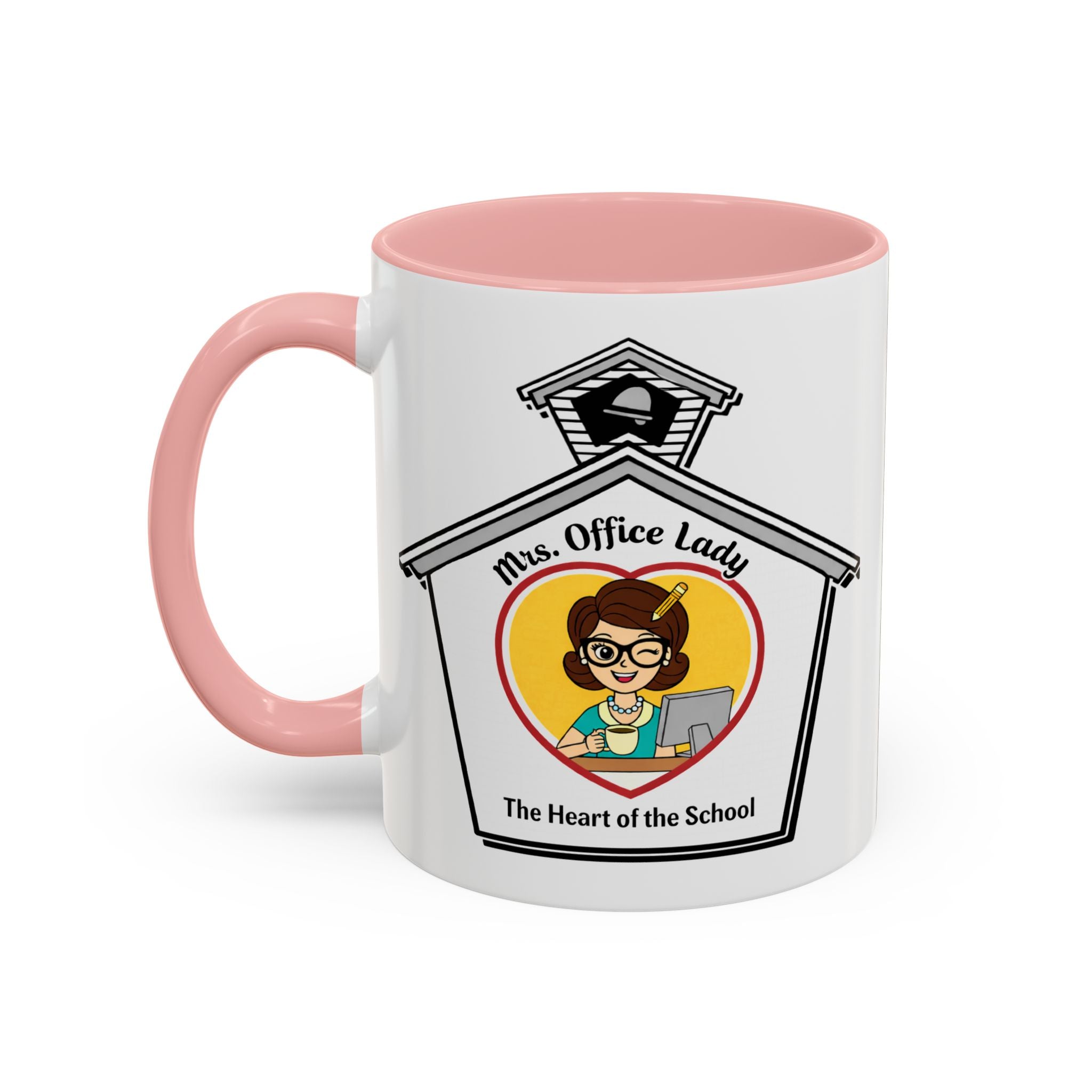 3. Mrs. Office Lady Coffee Mug — “The Heart of the School” Accent Mug (11/15oz)