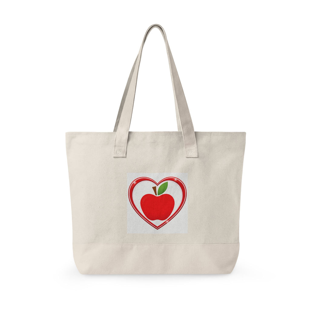 Canvas Tote Bag — Heart & Apple Embroidered Zippered Tote for Teachers and Everyday Use
