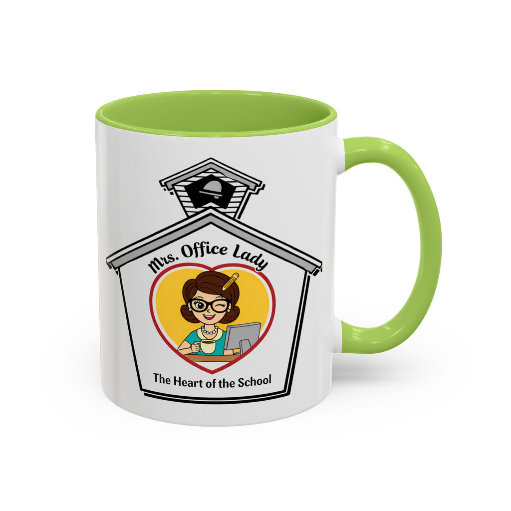 3. Mrs. Office Lady Coffee Mug — “The Heart of the School” Accent Mug (11/15oz)