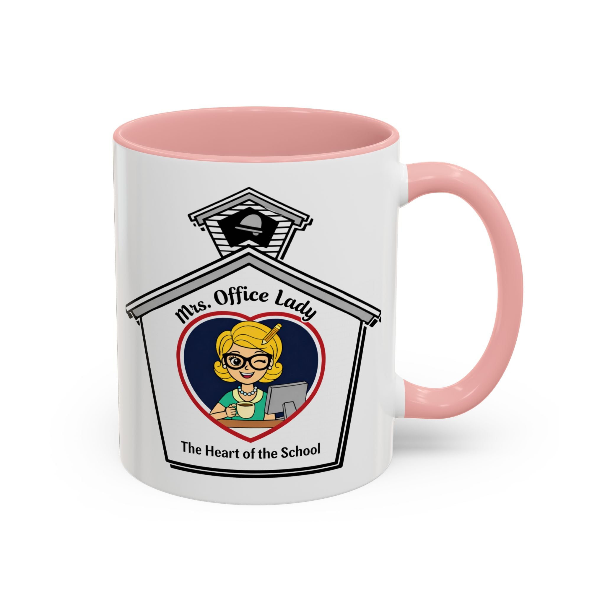 2. Mrs. Office Lady Coffee Mug — “The Heart of the School” Accent Mug (11/15oz)