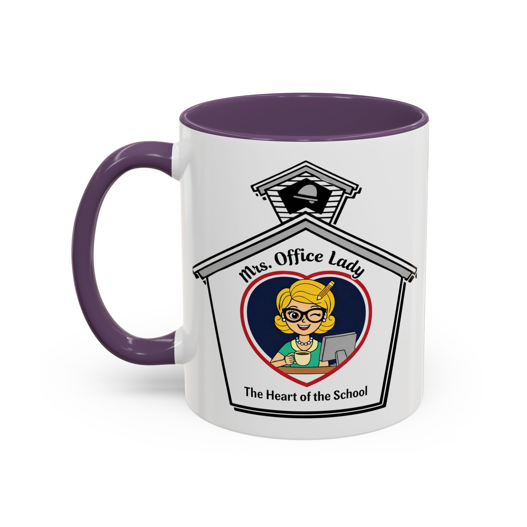 2. Mrs. Office Lady Coffee Mug — “The Heart of the School” Accent Mug (11/15oz)