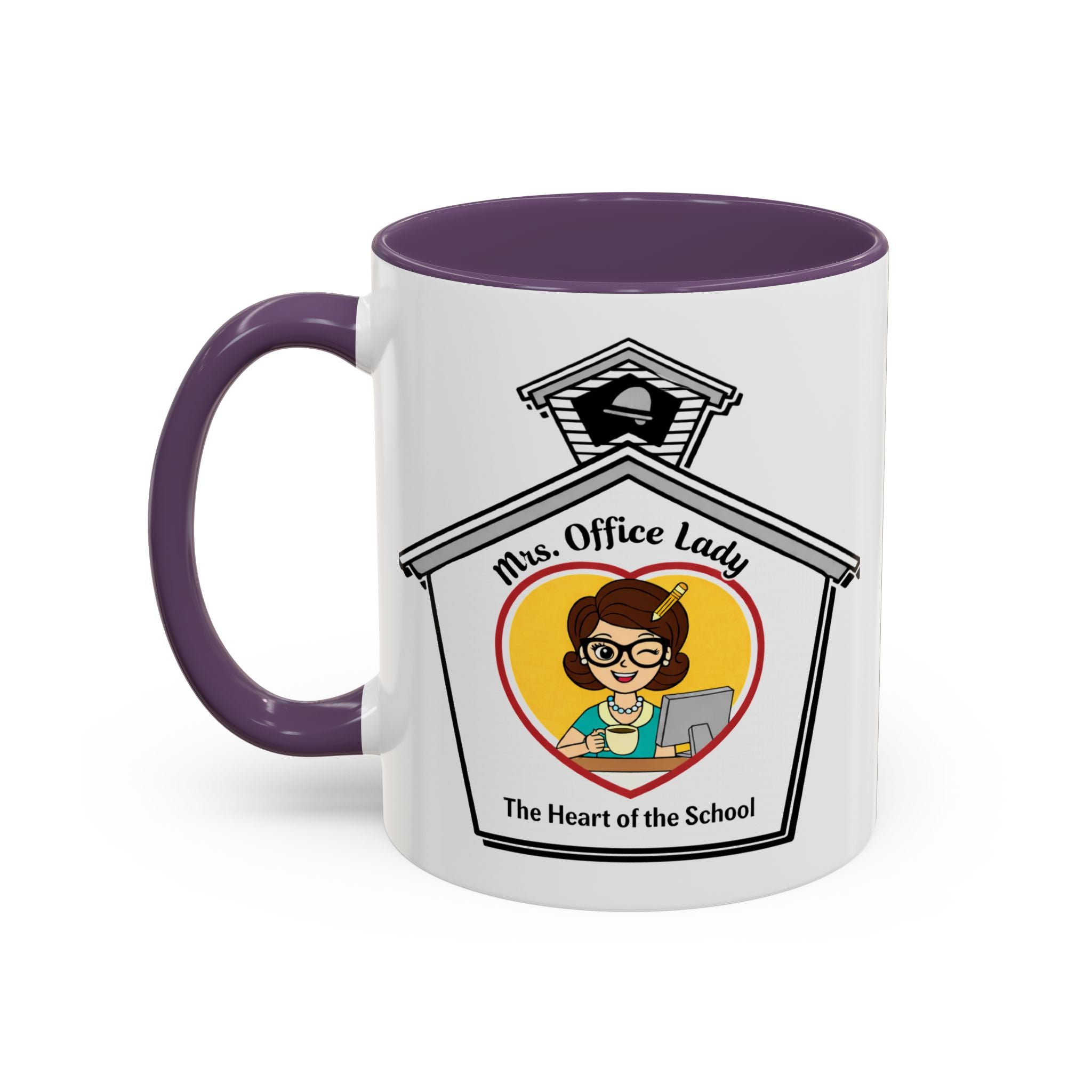 3. Mrs. Office Lady Coffee Mug — “The Heart of the School” Accent Mug (11/15oz)